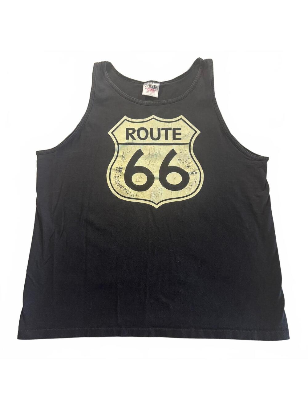 Route 66 Tank Top Large L Black Single Stitch Graphic Distressed Vtg 90s Oneita